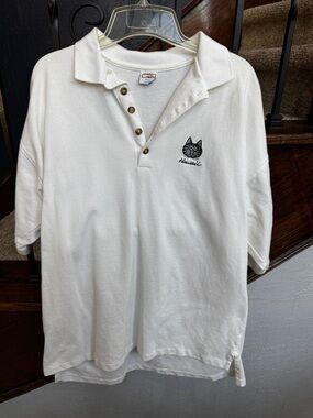 Crazy Shirts B Kliban Hawaii Embroidered Cat Polo Shirt - White Large